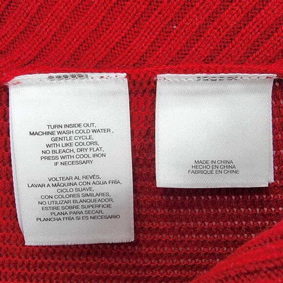 Anne Klein Poncho Womens Large Knit Red Mock Neck Half Zip Ribbed Neckline - Picture 9 of 11